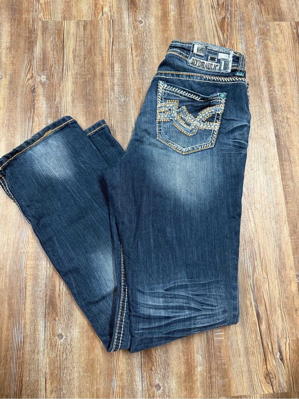 Vintage Y2K low rise Hydraulic Jeans Women's Bootcut Blue Denim with Embroidered